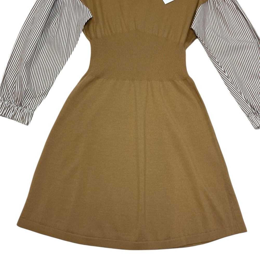 10 Crosby Derek Lam Sweater Shirt Dress Lainey Tan Print Long Sleeve Wool NEW - Picture 8 of 15